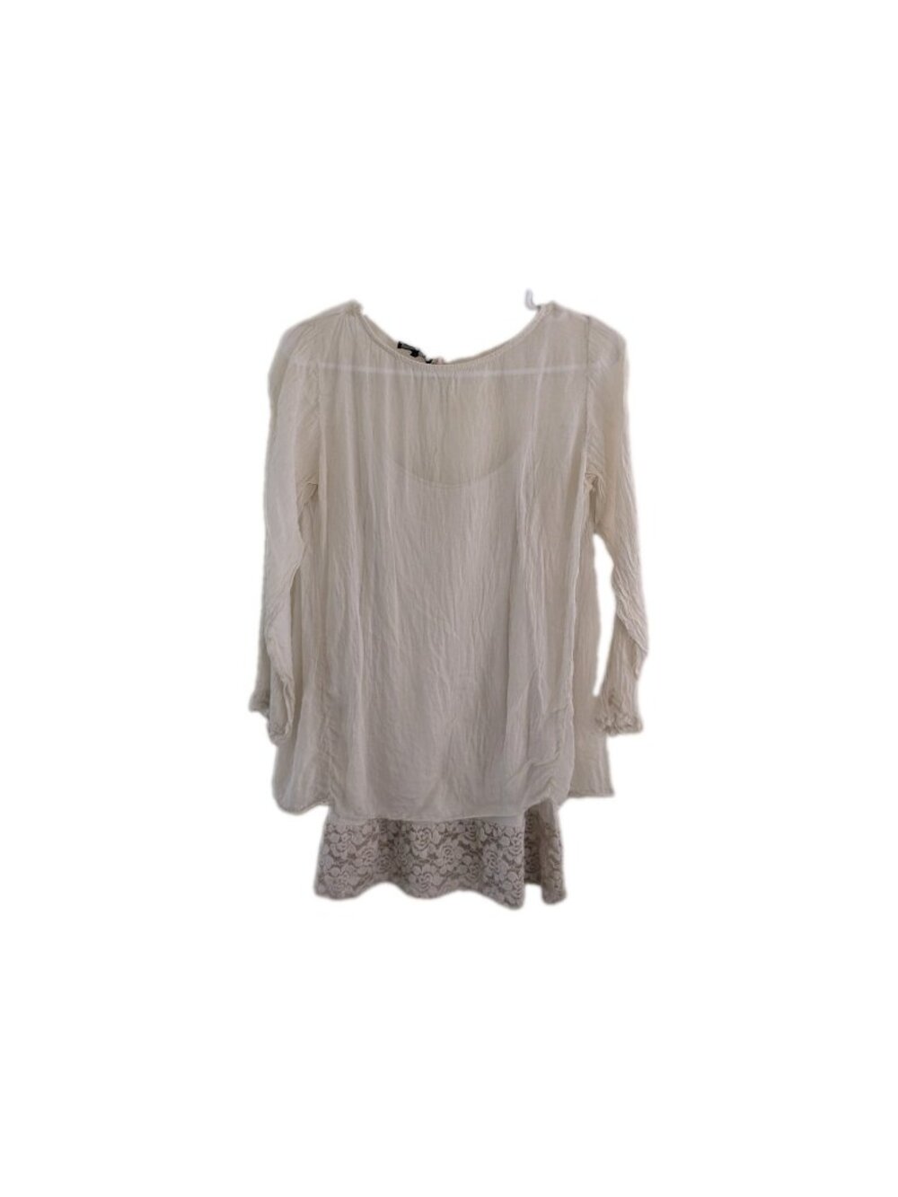 Mezzo Blouse Womens L Cream 100% Silk Layered Lace Hem Made In Italy Boho Chic